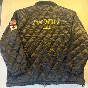 KITH Nobu Collaboration Quilted Bomber Jacket Black Gold USA Japan Flag XL